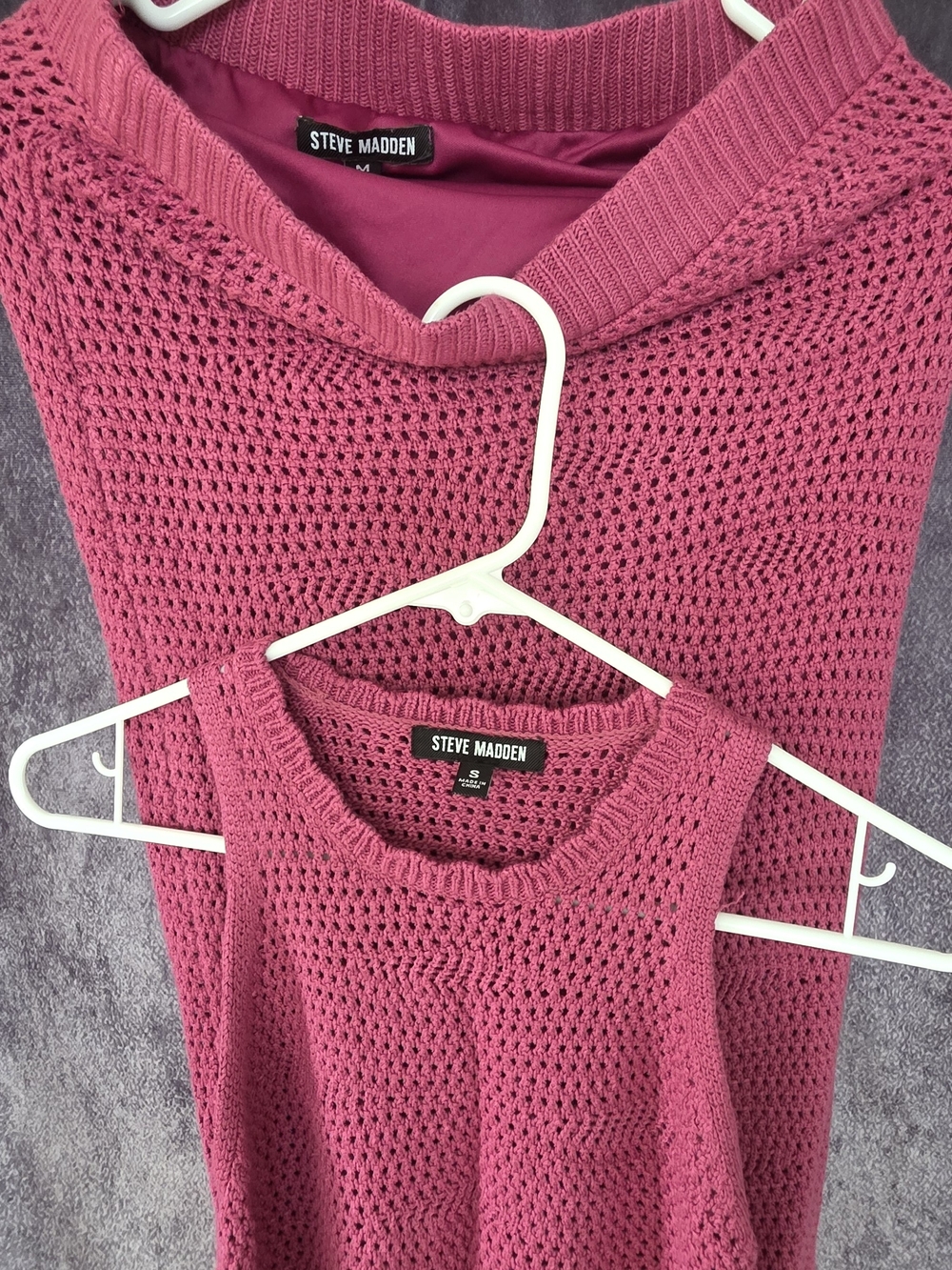 Steve Madden Pink Open-Knit Tank and Cardigan Set